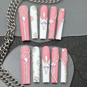 ราคาโรงงาน ขายส่ง ดีไซน์สีชมพู เล็บปลอมทำมือแบบกดติด 10 ชิ้น ทรงโลงศพ เล็บอะคริลิคปลอม 3 มิติ เล็บปลอมสั่งทำได้ - Product Image 2