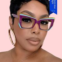 Lunettes unisexes rétro tendance œil de chat polygonales anti-lumière bleue avec monture solide et diamants personnalisés