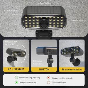 Lampe de sécurité solaire 1200 mAh, étanche IP65, avec détecteur de mouvement, pour <span class=keywords><strong>portail</strong></span> de jardin, éclairage extérieur dissuasif - Product Image 6