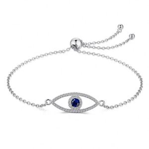 Bracelets Dylam en Rhodium Plaqué Or 18K avec Zircon Cubique 5A et Diamant Solitaire, Motif Mauvais Œil Bleu, pour Demoiselles d'Honneur et Femmes - Product Image 1