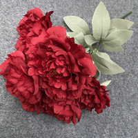 Ramo de 5 Peonías Orientales Hechas a Mano para Decoración de Arco de Boda, Pasillo, Accesorio para Fotos, Arreglo de Flores de Seda Exquisito, China