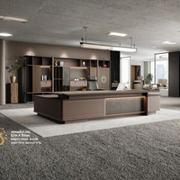 Station de travail de bureau en forme de L de luxe moderne pour PDG, table en bois avec base et panneau, mobilier pour bureau de direction