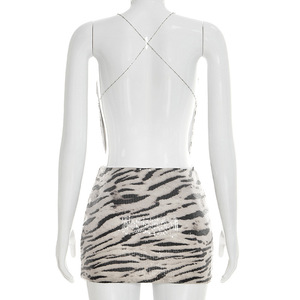GX26050 Fashion 2026 Summer Women Clothing Vendor Street Wear Sequin Sleeveless <strong>Zebra</strong> <strong>Print</strong> <strong>Tops</strong> and Mini Skirt 2 Piece Set - Product Image 3