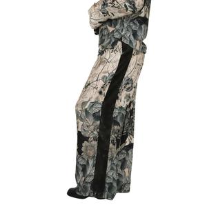 Pantalon pour femme Zahjr, beige, vert, imprimé floral, jambe large, taille haute, décontracté - Product Image 2