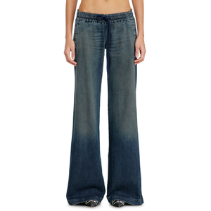 Jeans en denim évasé pour hommes, taille basse, avec cordon élastique, logo personnalisé, en coton recyclé, délavé dégradé, vente en gros - Product Image 1