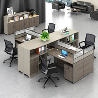 Bureau de travail en forme de L moderne avec panneaux de séparation, armoire de rangement, ensemble de table de travail pour le personnel