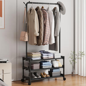 Porte-vêtements mobile sur pied, étagère de rangement pour vêtements, étagère à vêtements amovible pour la maison, porte-manteau en métal multifonctionnel - Product Image 4