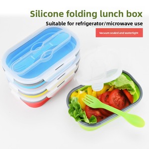 Boîte à lunch pliable en silicone portable avec couvercle, capacité de 301 à 500 ml, design rectangulaire minimaliste moderne pour les voyages en plein air - Product Image 3