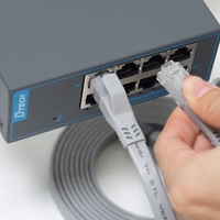 Kabel Patch Cord UTP CAT6 RJ45 DT-LCF6005U-G 28AWG dengan Selubung PVC, Kabel Jaringan Ethernet Pipih Warna Abu-abu