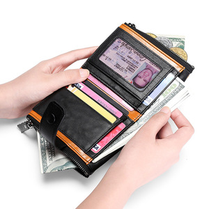 Men's Top-Grain Leather Color-Block <b>Wallet</b> with Double Zipper <b>RFID</b> Blocking Short Bifold Design Custom Logo Packaging Available - Product Image 2