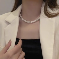 Collier de perles torsadées à trois rangs, perles d'eau douce semi-rondes de 3-4 mm, fermoir à vis en or 14 carats, bijoux en gros