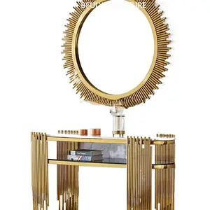 Neuankömmling China Großhandel Gold Ellipse Konsolen tisch Eingang Marmorplatte Edelstahl Tische