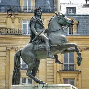 BLVE Outdoor Famous Figure Decoration Metal Life Size Riding Horse Statue Bronze France King Louis XIV Sculpture