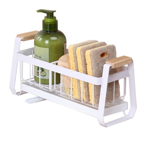 Égouttoir de cuisine double moderne sur pied en acier inoxydable étanche pour comptoir, rangement pour détergent, éponge et brosse - Product Image 5