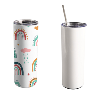 Gobelet isotherme personnalisé par <span class=keywords><strong>sublimation</strong></span> 20oz, fin, <span class=keywords><strong>en</strong></span> acier inoxydable, avec bord plaqué <span class=keywords><strong>arc</strong></span>-<span class=keywords><strong>en</strong></span>-<span class=keywords><strong>ciel</strong></span>, revêtement caoutchouc et couvercle avec paille - Product Image 1