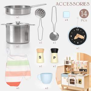 Cuisine de jeu rustique en bois faite à la main pour enfants, avec <span class=keywords><strong>cafetière</strong></span> et machine à glaçons, jouets de cuisine de restaurant pour jeu d'imitation - Product Image 2