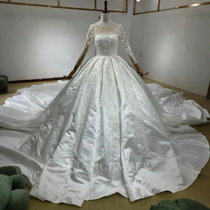 Princess Modern <b>Wedding</b> Dress Romantic Ball Gown Backless Beaded Appliques Long Sleeve Chapel Train Floor-Length Lsbh28 - Product Image 2