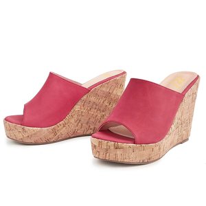 Sandali da <span class=keywords><strong>donna</strong></span> con zeppa alta zeppa da 4.5 pollici in <span class=keywords><strong>pelle</strong></span> con <span class=keywords><strong>ciabatte</strong></span> piatte aperte con soletta in gomma e chiusura con cinturino - Product Image 1