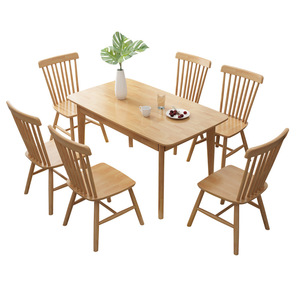 Solid Wood Dining <b>Table</b> Rectangular Natural Color Durable Restaurant Furniture - Product Image 5