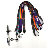 Cordon de cou promotionnel en polyester durable avec porte-stylo et anneau en caoutchouc, imprimé par sublimation à transfert thermique