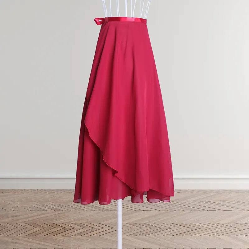 กระโปรงบัลเลต์ผ้าชีฟองสำหรับผู้หญิง,กระโปรงยาวผ้าชีฟองแบบผูกเอว