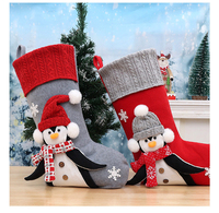Chaussette de Noël en coton tricoté avec pingouin 3D, sac cadeau décoratif pour enfants, à suspendre, pour remplir les chaussettes, décorations de Noël