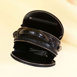 Bolso de Mano Circular Mini de Cuero Vacuno Hecho a Mano Personalizado de Fábrica, Bolsos Cruzados Redondos de Cuero Genuino con Patrón de Cocodrilo para Mujer - Product Image 6