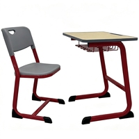 Ensemble bureau et chaise pour un seul élève, mobilier de classe en acier avec panier à livres, table d'étude scolaire avec dossier en plastique
