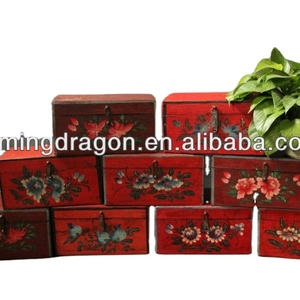 Wooden Box Chinese Antique Wooden Hand Painted Colorful Decorative Storage Box