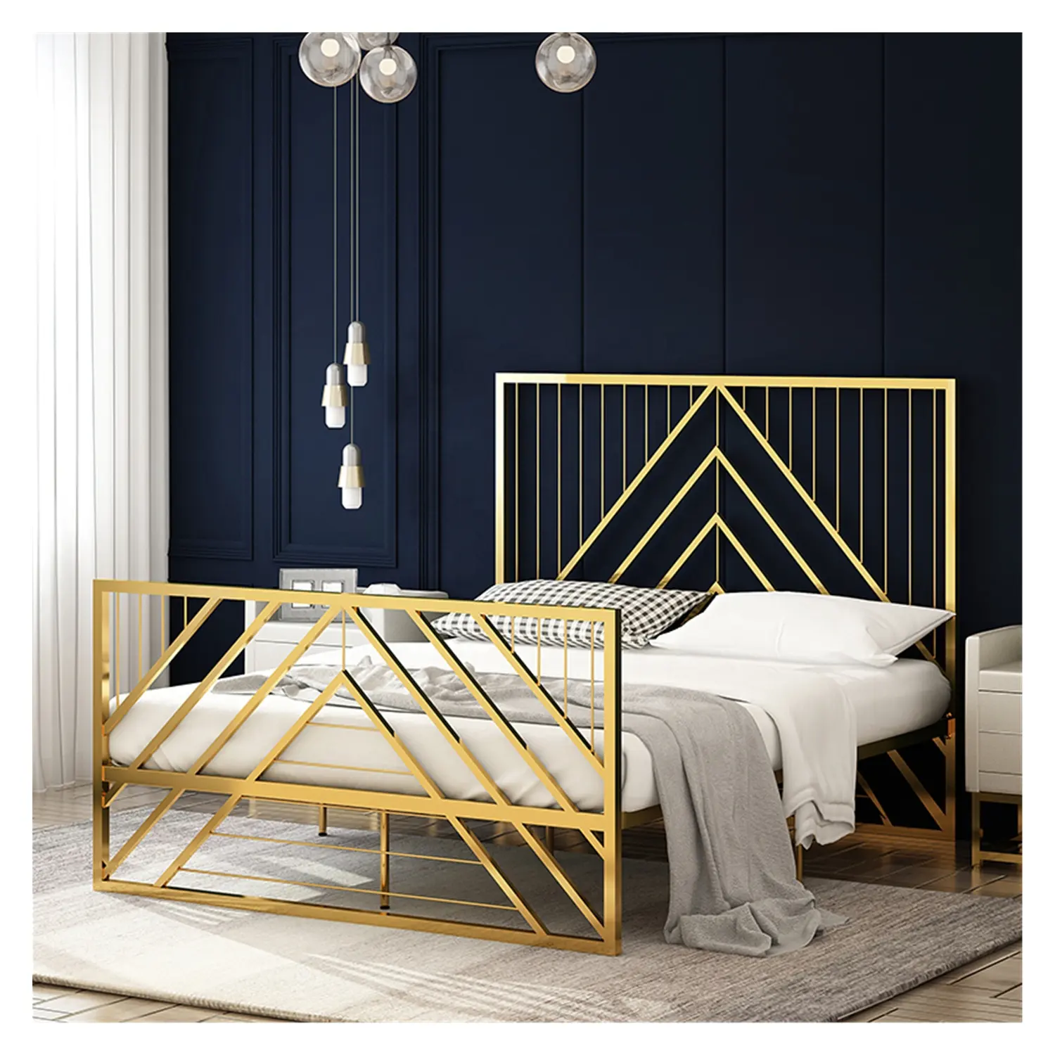 King Size Bed Frame with Headboard and Footboard Metal Platform Bed with Sturdy Steel Slats Support