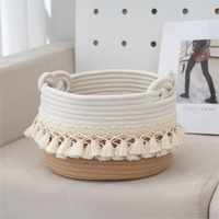 Panier de rangement tressé à la main en corde, écologique, moderne et simple, avec poignées, design à boucle et pompon, pour la maison des enfants