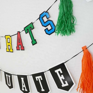 <span class=keywords><strong>Guirlande</strong></span> de lettres multicolores en papier assemblée à la main, faite à la main, prix usine EASTTERN, ensemble de bannière de fête de remise de diplôme avec pompons - Product Image 4