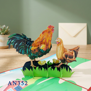 Meilleure Vente : Carte en Papier 3D Lavable Personnalisée, Motif Famille de Poulets, Artisanat Vietnamien Fait Main, Papier Animal pour la Saint-Valentin - Product Image 1