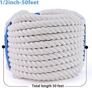 Cuerda Trenzada de Algodón Blanco Natural Forrek de 1/2 Pulgada (12 mm) y 50 Pies, Resistente, para Juegos de Arrastre, Fitness, Navegación, Actividades al Aire Libre y Manualidades - Product Image 3