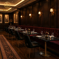 Ron Group Luxus-Hospitality-Projekt Restaurant-Möbel Samtbezogene Sitzgruppe Lederstuhl-Set Quadratischer Marmortisch