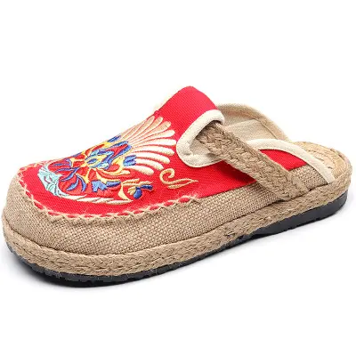 Embroidered shoes ethnic style summer new old Beijing cloth shoes women's Thai linen slippers