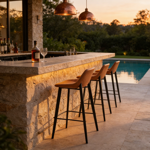 كراسي بار جلدية عالية الساقين بأرجل معدنية من الفولاذ السبائكي، كراسي بار فاخرة مصنوعة حسب الطلب من الجلد الأصلي - Product Image 5