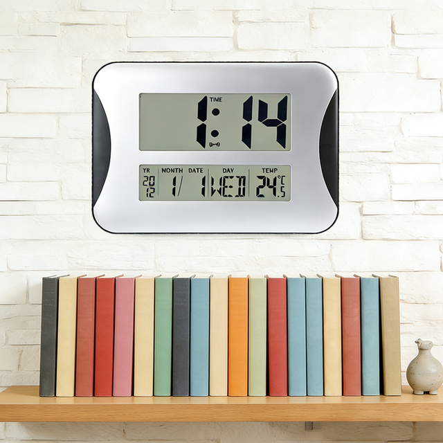 13' Large Wholesale Digital Desk Alarm Clock LCD Wall-Mountable Tabletop Customized Modern Calendar Temperature for Home Deco