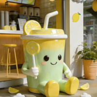 Sculpture géante personnalisée en fibre de verre en forme de tasse de thé au citron, modèle de thé au lait à bulles d'été, accessoire pour café, décoration publicitaire extérieure