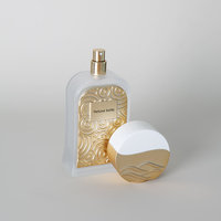 Flacon de parfum vide Eric Design 100 ml en verre givré avec bouchon bicolore or et blanc, boîte cadeau rigide personnalisée pour parfum de luxe