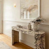 Table console moderne en marbre violet naturel Calacatta Viola poli, grande dalle, pour entrée, salon, villa, hôtel, chambre