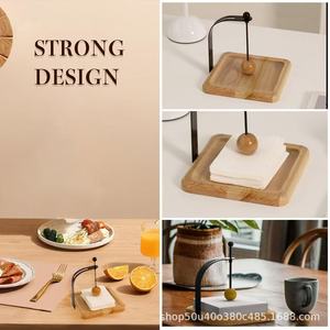 Wooden Napkin Dispenser <b>Square</b> Light Brown Iron Wood <b>Combination</b> For Hotel Coffee Shop Desktop Use - Product Image 1