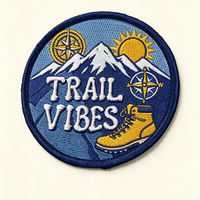 Patch brodé thermocollant 3D en tissu sergé, motif paysage de montagne écologique, pour chapeaux et sacs, vente en gros, personnalisé, Good Friday, rond