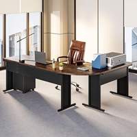 Bureau de direction avec tiroirs, armoire de classement, station de travail informatique en bois durable et écologique, grand rangement pour bureau à domicile, marron