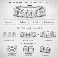 Bague de Fiançailles et de Mariage Demi-Éternité en Argent Sterling 925 avec Moissanite Taille Émeraude 3x4mm Couleur D, Artisanat Exquis
