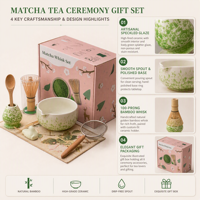 Ensemble de cérémonie du thé Matcha avec fouet en bambou naturel, bol en céramique et boîte cadeau pour la vente en gros
