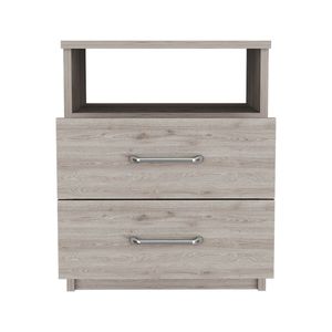 Table de chevet moderne de luxe Olienza DB avec deux tiroirs et une étagère finition gris clair pour meubles de maison ou d'appartement - Product Image 3