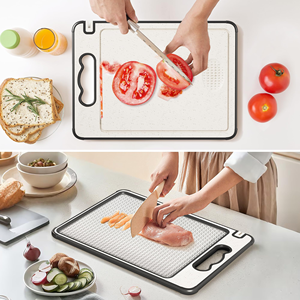 Planche à découper double face en paille de blé avec aiguiseur intégré, en acier inoxydable, pour viande et décongélation - Product Image 4