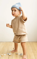 Enfant en bas âge bébé garçons filles col rond gros pull à manches courtes & Shorts 100% coton enfants tricots 2 pièces ensemble