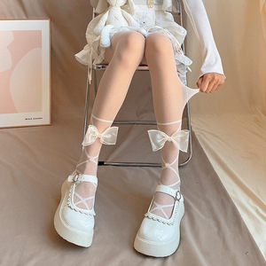 Cross-shaped <b>Large</b> <b>Bow</b> Milky White Sheer Pantyhose Women Ultra-thin 0D Nylon JK Style - Product Image 4